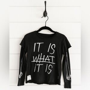 nununu Black Long Sleeve Kids Tee “It is what it is” in size 8-9